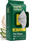 Earth Rated Pet Wipes for Dogs and Cats, Hypoallergenic, 3-in-1 Cleaning, Deodorizing and Hydrating, for Grooming Paws, Body and Butt, Unscented, 100 Count