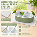 Bird Bath for Cage, Automatic Parakeet Bird Shower Fountain with 4 Natural Rattan Balls, Waterproof Mat, Adjustable Valv