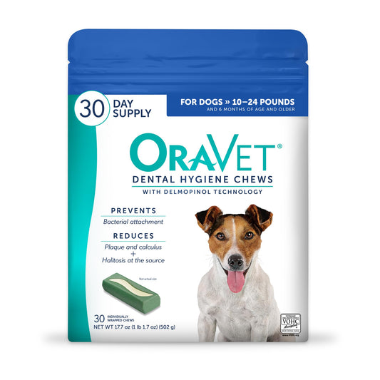 ORAVET Dental Chews for Dogs, Oral Care and Hygiene Chews (Small Dogs, 10-24 lbs.) Blue Pouch, 30 Count