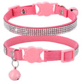 Cat Collars For Girl Cats With Rhinestone, Adjustable Breakaway Kitten Collar With Bell, Soft Velvet Pink Cat Collar Diamond Girl Boy Kitty Cute Comfy Collar For Kitten Tiny Little Pets Rabbits(Pink)