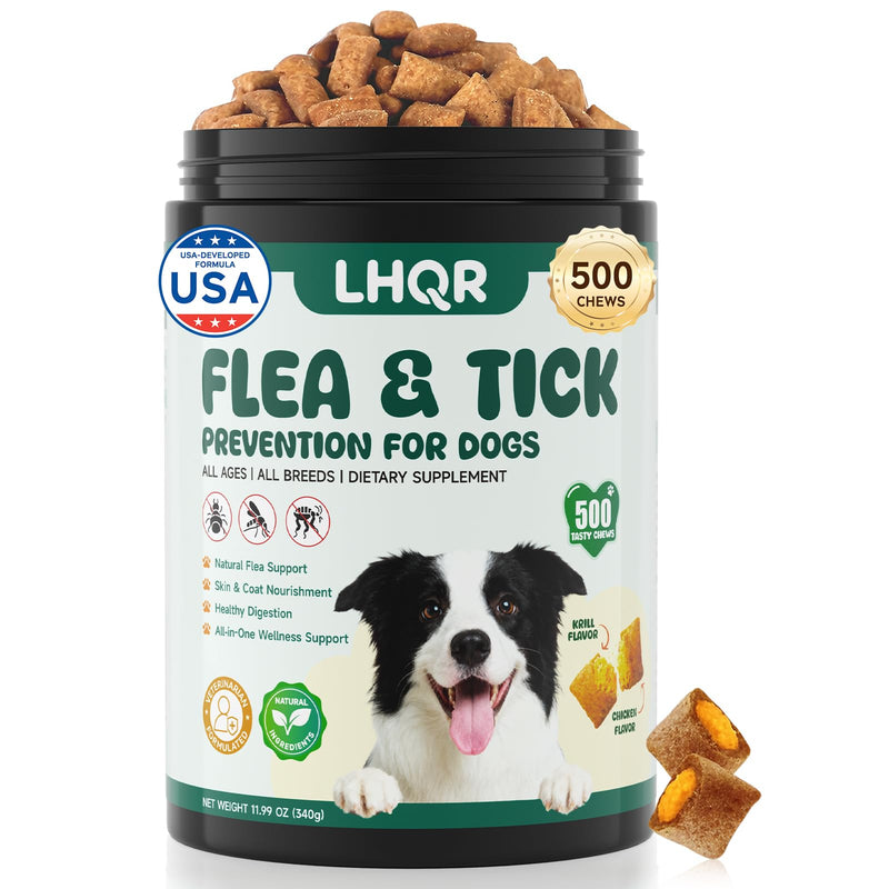 LHQR Flea and Tick Prevention for Dogs Chews - 500 Chicken Flavor Soft Chewable, Dog Flea and Tick Treatment Chewable Supplement for All Breeds & Ages