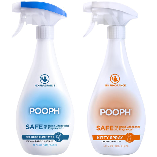 POOPH Pet Odor Eliminator Kitty Litter Box Deodorizer - 2 Pack 32oz Bottles - Odor Eliminator for Cat Urine, Poop, Pee, Litter Box Smells, Fragrance Free Pet Odor Spray