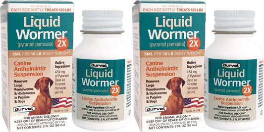 Durvet 2X Liquid Wormer, 2 oz, for Puppies and Adult Dogs - Pack of 2
