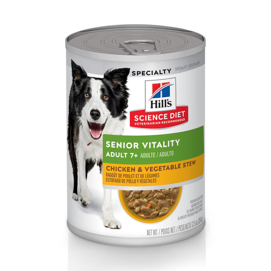 Hill's Science Diet Adult 7+ Senior Vitality Wet Dog Food, Chicken & Vegetable Stew, 12.5 oz. Cans, 12-Pack