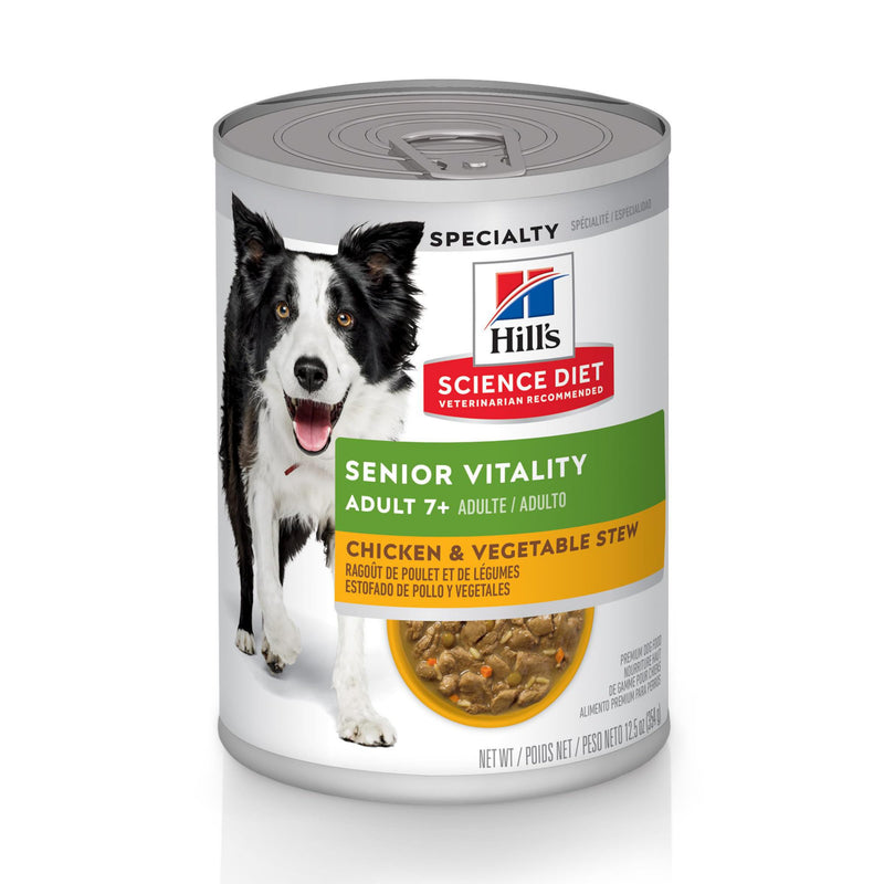 Hill's Science Diet Adult 7+ Senior Vitality Wet Dog Food, Chicken & Vegetable Stew, 12.5 oz. Cans, 12-Pack