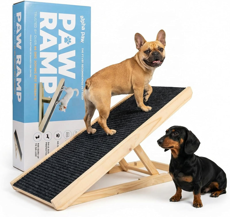 AlphaPaw - Original Natural Wood PawRamp for Small & Large Dogs - No Assembly Required - Adjustable Height Pet Ramp for 