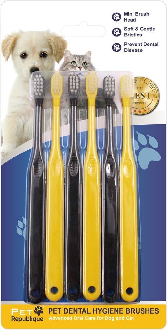Pet Republique Toothbrush for Small Dogs & Cats - Cat Toothbrush, Sm Dog Toothbrush - Designed for Cat, Kitten, Puppy, and Sm Dog Like Chihuahuas, Yorkshire, and Poodle (6 Count)