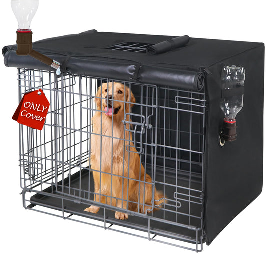 Peipaws Dog Crate Cover 36 Inch - Three Doors Waterproof Dog Kennel Cover, 600D Oxford Fabric Cage Covers with a Water Bottle Nozzle, Allowing Dogs to Drink Water at Any Time. Black (Cover Only)
