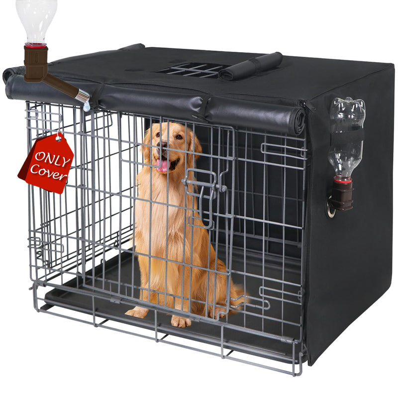 Peipaws Dog Crate Cover 36 Inch - Three Doors Waterproof Dog Kennel Cover, 600D Oxford Fabric Cage Covers with a Water Bottle Nozzle, Allowing Dogs to Drink Water at Any Time. Black (Cover Only)