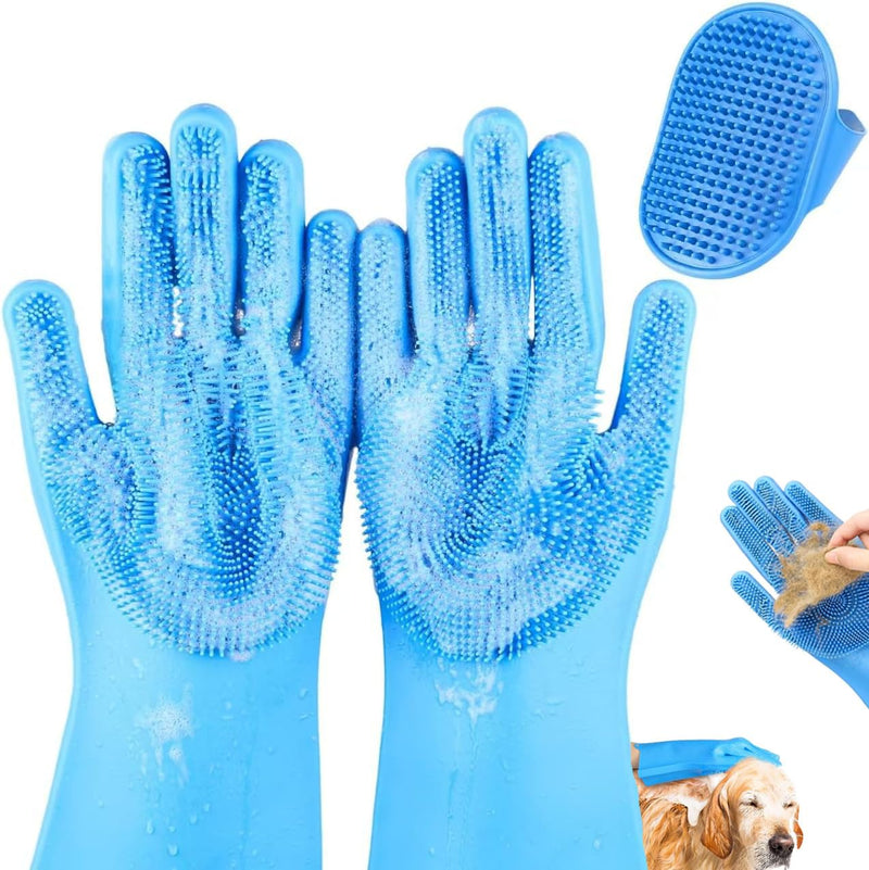 IDQQUQQ 2PCS Dog Washing Gloves and Dog Bath Brush, high-Density Teeth Design pet Grooming Gloves, 2-in-1 Pet Grooming kit ，Suitable for Dogs and Cats to bathe, depilate, and Massage