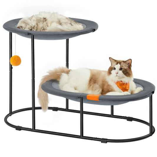 Feandrea 2-Tier Elevated Cat Hammock Bed, Breathable Furniture for Multi-Cat Households Indoor and Outdoor, with Removable Washable Mesh, Steel Frame, for Summer, Dove Gray UPCB012G01