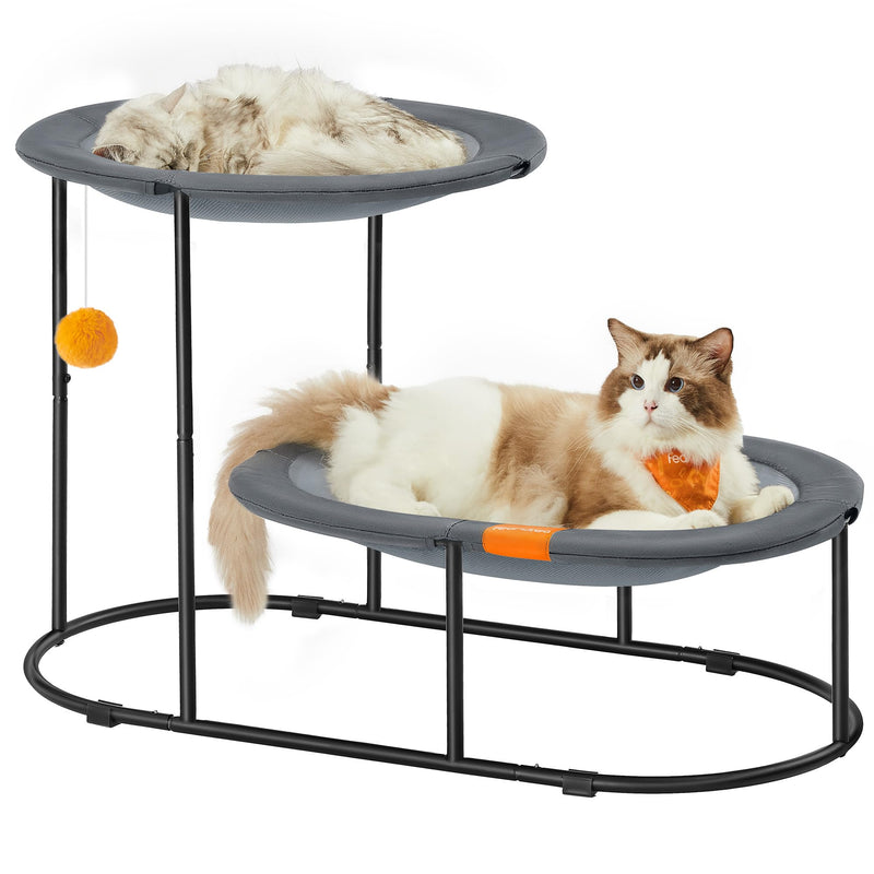 Feandrea 2-Tier Elevated Cat Hammock Bed, Breathable Furniture for Multi-Cat Households Indoor and Outdoor, with Removable Washable Mesh, Steel Frame, for Summer, Dove Gray UPCB012G01