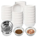 Supkiir Disposable Cat Bowls Set, 1000 Pcs Paper Cat Feeding Bowl Liners and 5 Pcs Stainless Steel Pet Bowls, Small Paper Disposable Pet Food Bowl for Small Dogs Cats, Puppy Kitten and Dry or Wet Food