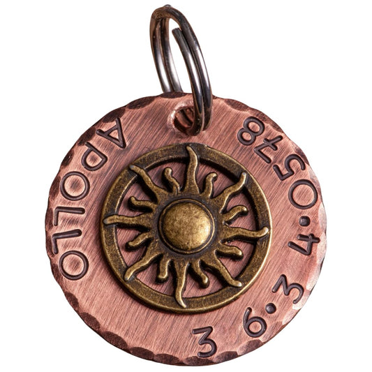 Custom Hand Stamped 1" Sun Pet Tag Personalized for your Cat or Dog (Bronze Colored Sun)