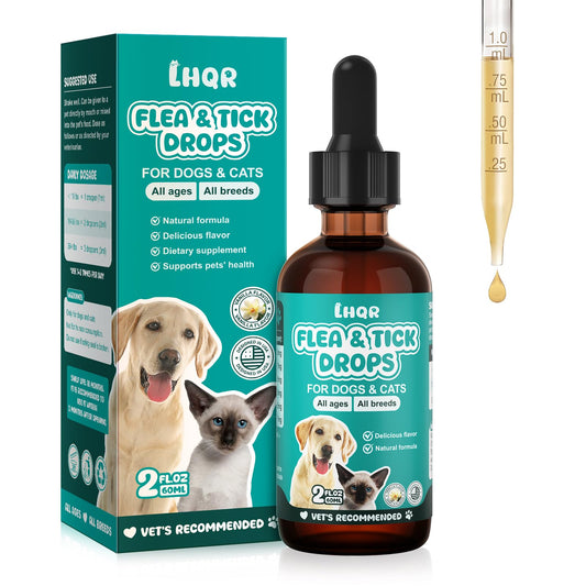 Flea & Tick Support for Dogs and Cats, Supports Healthy Skin Coat & Digestion, Herbal Ingredients Suit for All Breeds and Sizes -Vanilla-2 FL Oz