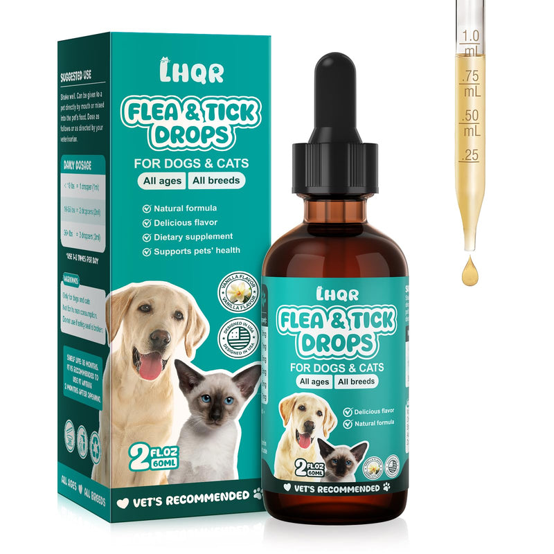 Flea & Tick Support for Dogs and Cats, Supports Healthy Skin Coat & Digestion, Herbal Ingredients Suit for All Breeds and Sizes -Vanilla-2 FL Oz