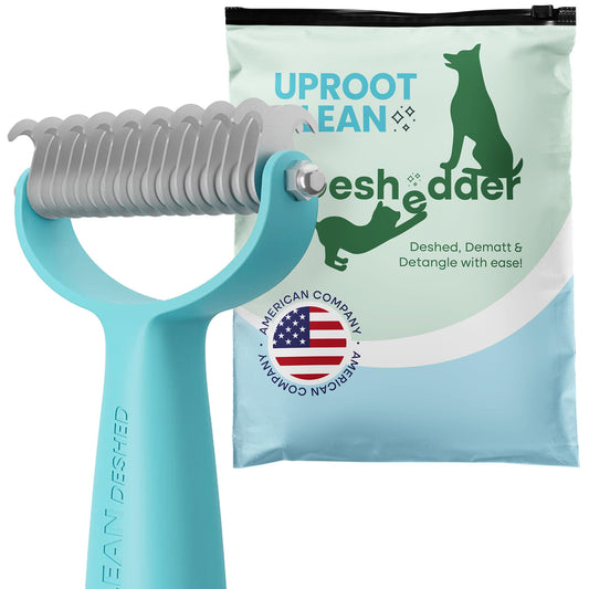 Uproot Clean Undercoat Rake for Dogs - Versatile Dematting Comb for Dogs, Cats & Bunnies - Dual-Sided 9 & 17 Blade Dog Deshedding Brush - Gentle & Effective Grooming Tool for All Coat Types