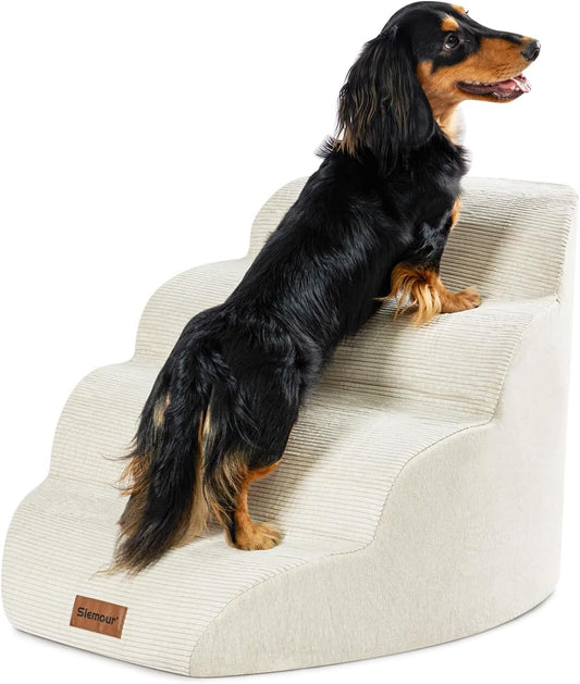 4-Step Dog Ramp Stair for Small Dogs, Extra Wide Pet Steps for Sofa and Couch with Non-Slip Bottom