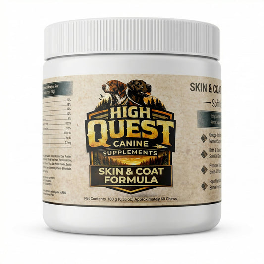High Quest Skin & Coat Dog Supplement – Salmon Oil, Omega 3, Biotin Soft Chews, Shedding Support for All Breeds (+6 Months Old) - 60 Chews