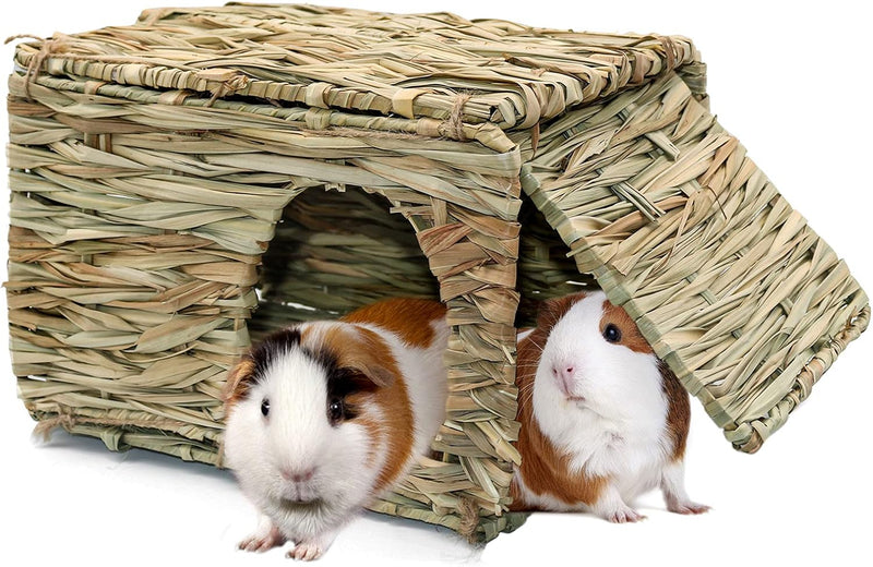 BWOGUE Large Guinea Pig Grass House, Guinea Pig Hideout, Foldable Straw Hut