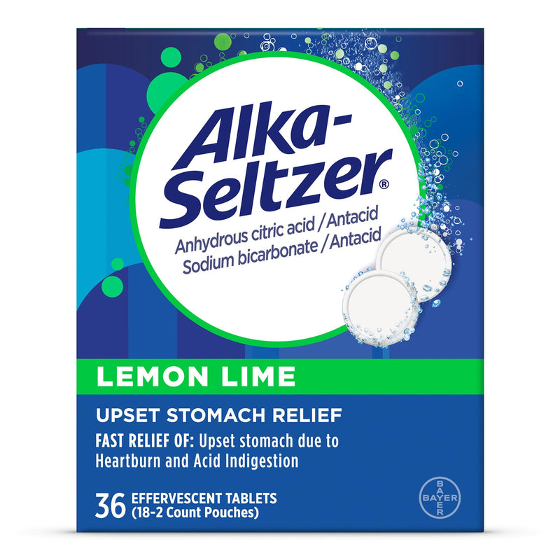Alka-Seltzer Lemon Lime Heartburn Relief tablets, Fast acid Indigestion Relief, Antacid with Lemon Lime Flavor 36 Ct