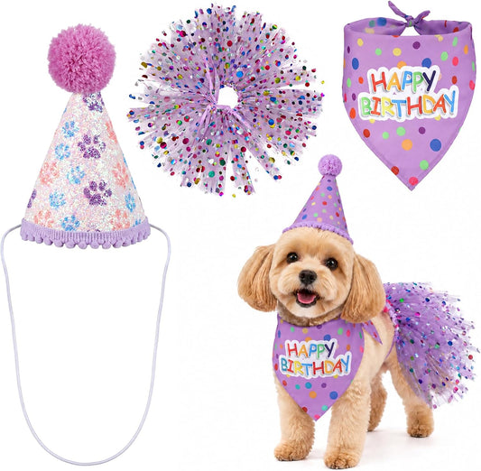 Dog Birthday Bandana with Hat and Dress Dog Birthday Outfit Girl