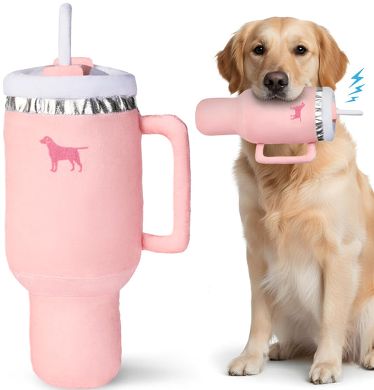 PUPROAR Pup Cup Dog Toy, Cute Birthday Gift for Girl Dogs, Plush Squeaky Puppy Present for Small, Medium & Large Breeds (Pink Peach Dust)