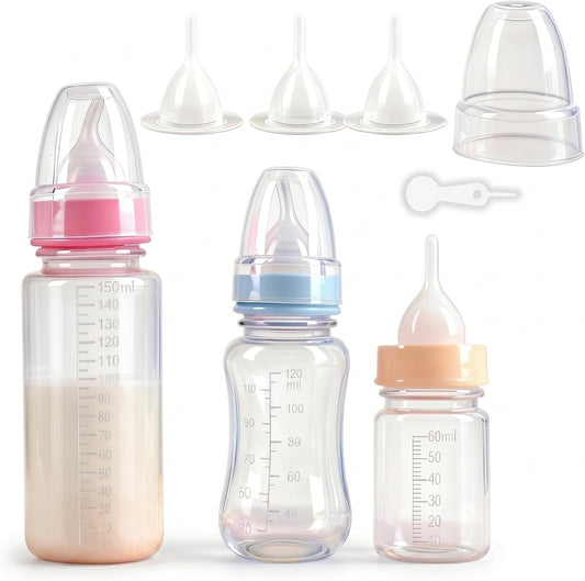 Pet Feeding Bottle Set,Puppy Kitten Nursing Bottle Anti-Choking Feeder-5.07oz/4.06oz/ 2.03oz,and 3 Pcs Replaceable Silicone Nipples for All Newborn Pets -Kitten, Puppy, Rabbit