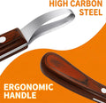ZENFUN Hoof Knife with Sharpener, Double Edged Hoof Trimming Knife with Wooden Handle & 400/1000 Diamond Grit Rod, 8 Inc