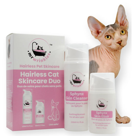 Mr Wrinkles Sphynx Cat Skin Care Duo, 100% Natural, Exclusively for Hairless Cats, Gentler Than Shampoo!