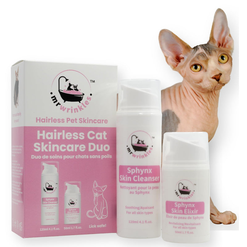 Mr Wrinkles Sphynx Cat Skin Care Duo, 100% Natural, Exclusively for Hairless Cats, Gentler Than Shampoo!