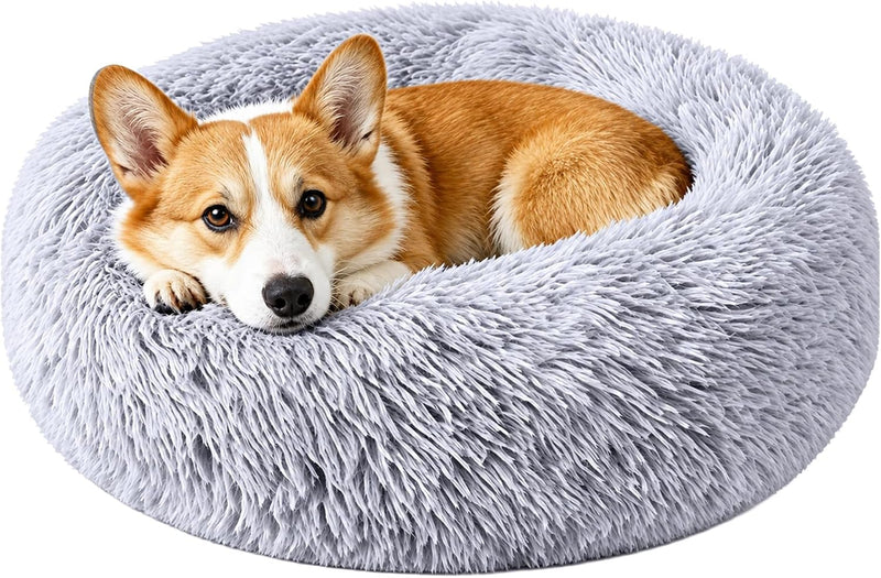 Medium Dog Bed, Washable Plush Donut Dog Bed, 28 Inch