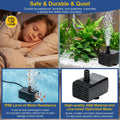 DaToo 3w Aquarium Submersible Water Pump DC 3.5-9 V USB Mini Fountain Pump with 2 Nozzles for Fish Tank Bird Bath Ponds 