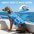SUNFURA Dog Life Jacket - Shark Dog Life Vest for Swimming Boating, Reflective Lifejacket with High Buoyancy and Rescue Handle, Adjustable Lifesaver for Small Medium Large Breeds, Blue Camo L
