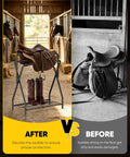 Queension Horse Saddle Rack for English Saddle, Foldable Saddle Stand with Bottom Storage for Horse Tack, Saddle Pad Rac