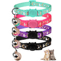 4PCS Cat Collar with Bells,Breakaway Cat Collars,Kitten Collar with Bell Moons Stars Cute Kitty Safe with Pendant,Cat Collars for Girl Cats 6.9-10.7 Inch(Black&Purple&Pink&Teal)