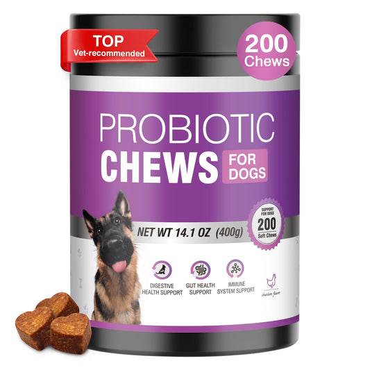 TTLXRL Probiotics for Dogs 200pcs Dog Probiotics for Digestive Health Digestive Enzymes and Prebiotic, Probiotic Chews for Dogs Support Gut Health, Relieve Diarrhea, Itchy Skin, Enhance Immunity