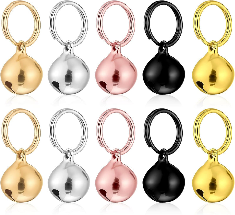 10Pcs Bell for Dog Collar Cat Bell Small Dog Bells with Key Rings Stainless Steel for Puppy Collars Pet Accessories (Sil