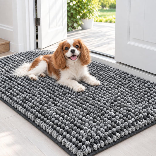 EHEYCIGA Super Absorbent Dog Door Mat for Muddy Paws 30x20 Inch Indoor, Front Doormat Outside Entrance, Quick Dry Chenille Washable Dog Crate Bed, Non-Slip Pet Rug Mud Mat Outdoor Entryway, Grey