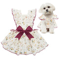 CuteBone Cotton Dog Dress Flowers with Leash Ring & Sleeve Ruffles, Soft & Breathable, Stylish Pet Clothes Outfit for Small Dogs, Comfortable & Easy to Wear CFX03M