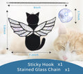 Velasyart Angel Rainbow Wing Memorial Gifts - Stained Glass Cat Suncatcher, Loss of Cat Sympathy Gift (Black)