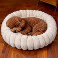Vhen When Donut Dog and Cat Bed, Luxurious Comfortable Faux Rabbit Fur Pet Beds, Round Anti-Anxiety Calming Puppy Kitten Bed with Anti-Slip Bottom for Small Medium Dogs & Cats(20", White)