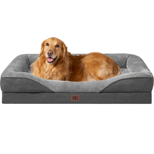 EHEYCIGA Orthopedic XL Dog Bed for Large Sized Dog, 42x30 Inch Extra Large Memory Foam Dog Couch Bed with Sides, Waterproof Liner & Washable Removable Cover, Bolster Pet Sofa, Grey
