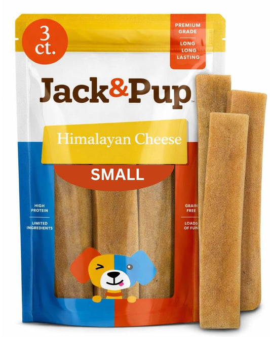 Jack&Pup Yak Cheese Himalayan Dog Chews | Dog Yak Chews for Large Dogs Aggressive Chewers | Hard Yak Cheese Stick (Small, 3 Pack)
