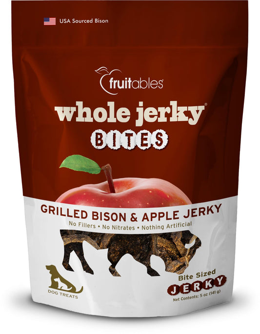 Fruitables Whole Jerky Bites, Healthy Dog Treats, Puppy Essentials, Jerky Dog Treats, Made in the USA, No Artificial Ingredients, Grilled Bison & Apple Flavor, 5oz