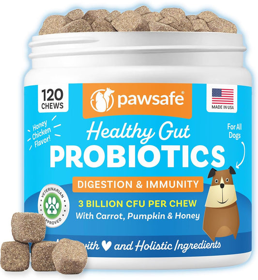 PawSafe® Dog Probiotics Soft Chews for Picky Eaters - USA Made, 120 Count - Digestive & Gut Health, Diarrhea, Gas Relief