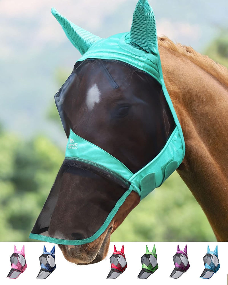 Harrison Howard CareMaster Pro Luminous Horse Fly Mask Large Eye Space Long Nose with Ears UV Protection for Horse Summe