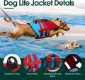 Kuoser Dog Life Jacket with Rescue Handle, High Flotation Dogs Swim Vest with Reflective Strips,Adjustable Dog Life Vest