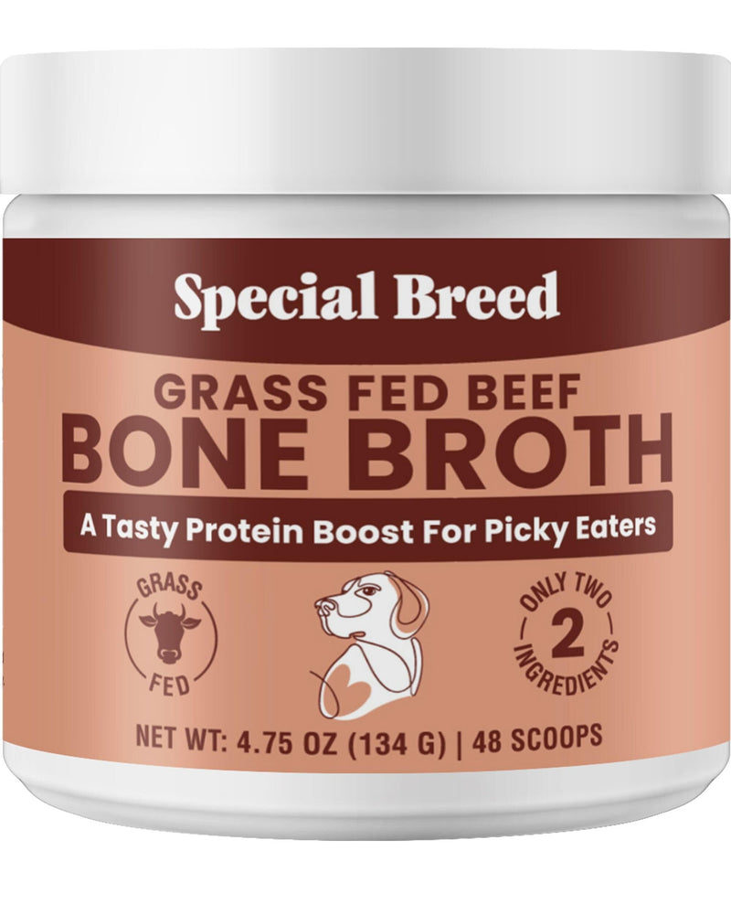 Bone Broth Powder for Dogs and Cats - Dog & Cat Food Topper for Picky Eaters - Grass Fed Beef Bone Broth Supplement - Supports Hydration, Joint, Immunity & Heart Health - Serve Dry or Wet - 4.75oz