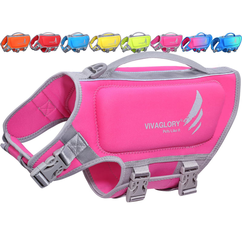 VIVAGLORY High Buoyancy Dog Life Vest, Swimming Vest with Handle, Dog Life Jacket for Swimming & Boating, Buoyancy for Puppy Doggy, M, Pink